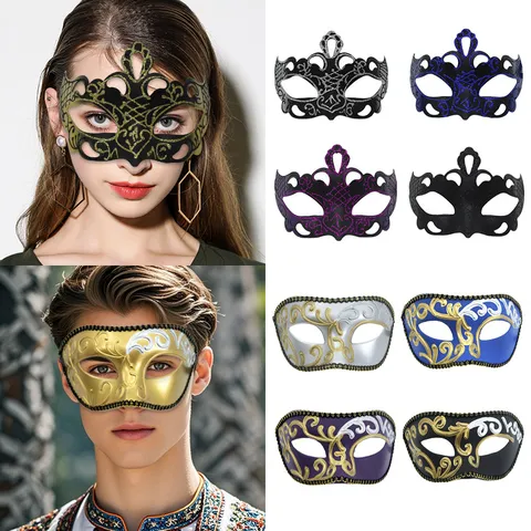 Masque Demi Visage de Bal Masqué de Venise Loup de Costume Élégant Vintage pour Halloween Carnaval Fête Accessoire de Déguisement Unisex