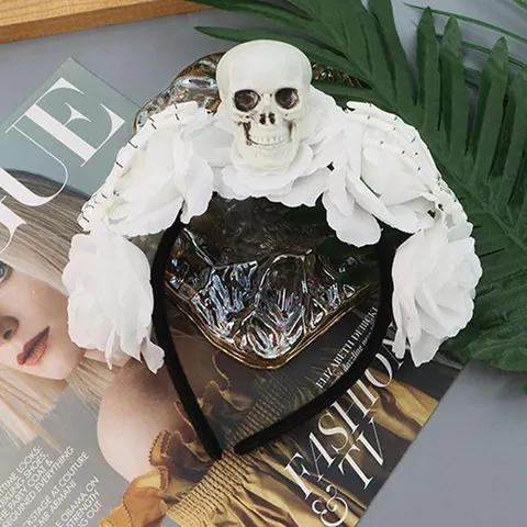 Halloween Dark Skull Floral Headband Gothic Skeleton Hand Bone Hair Hoop Party Atmosphere Dress Up Prop Headpiece Accessory