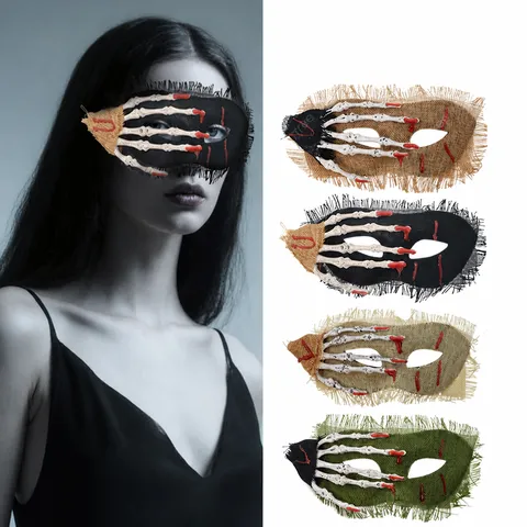 Halloween Horror Skull Hand Burlap Bloody Half Face Mask PVC Costume Party Props Haunted House Decoration Accessories