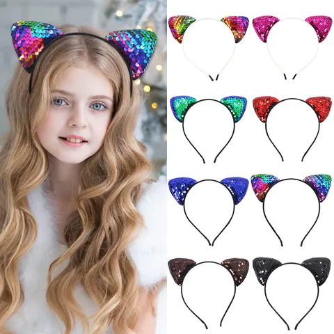 Cartoon Pailletten Katzenohr Stirnband Glitzer Haarreif Kinder Bühne Party Kostüm Dekoration Requisite Haarschmuck