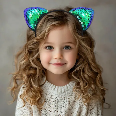 Cartoon Pailletten Katzenohr Stirnband Glitzer Haarreif Kinder Bühne Party Kostüm Dekoration Requisite Haarschmuck
