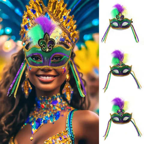 Brazilian Carnival Mask For Women Gorgeous Sequin Feather Princess Tassel Mask Masquerade Prom Party Costume Props