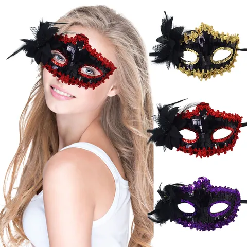 Venetianische Halloween Maskerade Maske Sexy Pailletten Seitliche Blume Prinzessin Party Cosplay Kostüm Halbgesicht Kunststoff Augenmaske