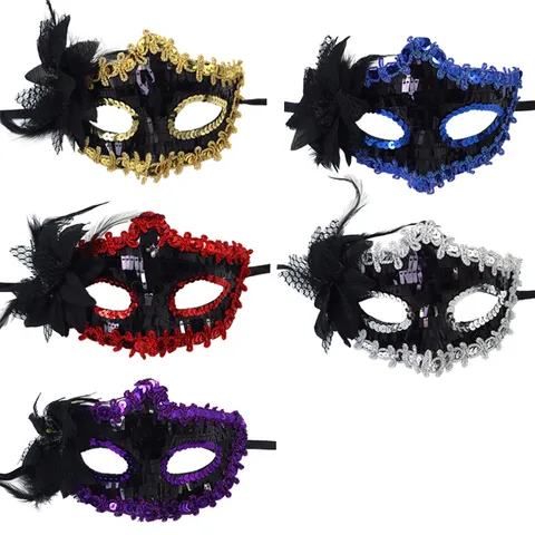Venetianische Halloween Maskerade Maske Sexy Pailletten Seitliche Blume Prinzessin Party Cosplay Kostüm Halbgesicht Kunststoff Augenmaske