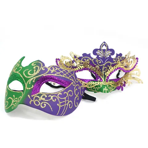 New Orleans Mardi Gras Masquerade Halfgelaatsmasker Geschilderd Glitzer Hol Kunststof Feestmasker Voor Koppels Kostuumrekwisiet
