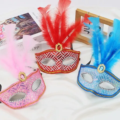 Damen Maskenball Feder Pailletten Halbmaske Halloween Karneval Party Kostüm Ball Zubehör Elegante Geheimnisvolle Lady Augenmaske