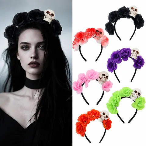 Halloween Skelett Simulierte Rose Stirnband Gothic Party Haarschmuck Cosplay Kostüm Requisiten Blumen Kopfschmuck Für Damen