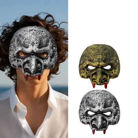 Scary Goblin Half Face Mask Halloween Cosplay Party Prop Red Fangs Masquerade Carnival Accessory Rubber Foam Mask For Adult Unisex