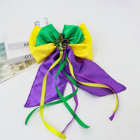 Mardi Gras Karneval Schleife Haarklammer Bunte Bänder Pailletten Lilie Kostüm Verkleiden Accessoires Für Festival Party Tanzball Dekor