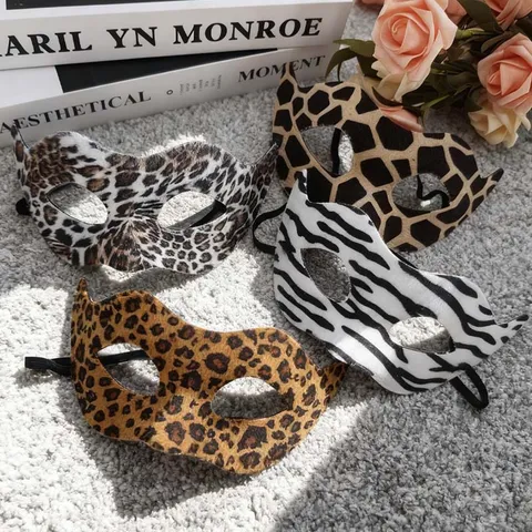 Halloween Tierprint Maskerade Maske Leopard Zebra Tiger Giraffe Print Halbgesicht Augenmaske Für Cosplay Party Deko Kunststoff Maske