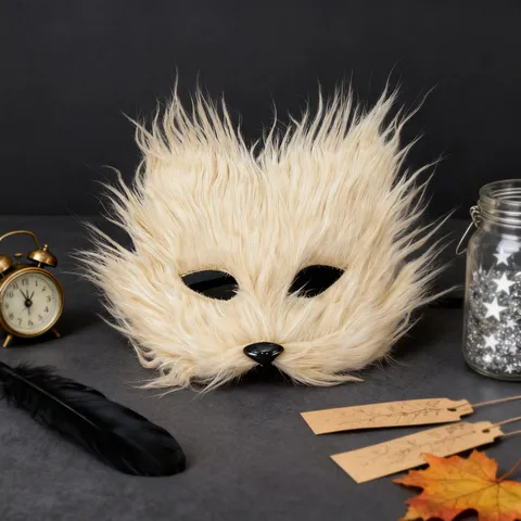 Demi Masque de Chat en Fausse Fourrure Sexy Peluche Longue Renard Pour Halloween Mascarade Carnaval Fête Cosplay Costume