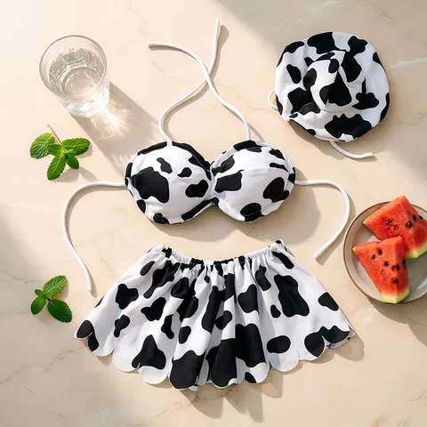Funny Cow Print Porch Goose Clothes Set Polyester Summer Bikini Shirt Outfit For Yard Garden Decor Seasonal Ornaments Costume