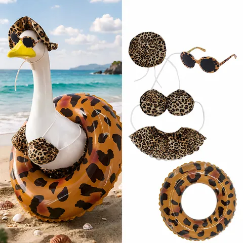 Leopardenmuster Bikini Veranda Gans Kostüm Zubehör Hut Sonnenbrille Aufblasbarer Schwimmring Sommer Hof Garten Dekoration Outfit