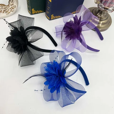 Elegant Mesh Flower Feather Headband Fascinator Headpiece For Women Wedding Party Prom Photoshoot Hair Accessories