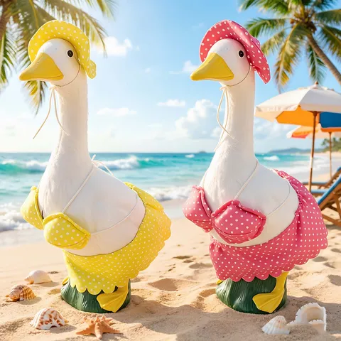 Stippen Veranda Gans Kostuum Hawaïaanse Stijl Bikini Top en Onderkant Rok Met Zonnehoed Tuin Gazon Ornament Decoratie Accessoires