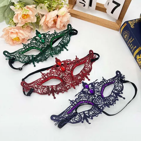Venezianische Spitze Strass Maskerade Maske Mit Seitlicher Blume Feder Elegante Sexy Augenmaske Für Damen Halloween Karneval Party