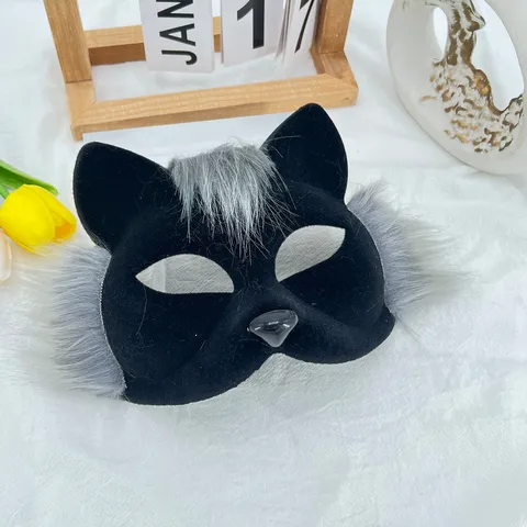 Maskerade Geflockt Plüsch Kunstpelz Katze Maske Cosplay Party Kostüm Abschlussball Tier Fuchs Kopf Kostüm Requisiten Für Halloween Urlaub