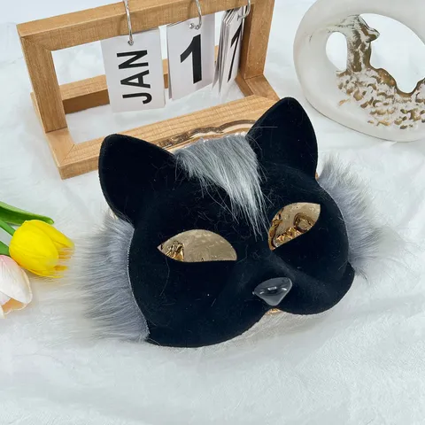 Maskerade Geflockt Plüsch Kunstpelz Katze Maske Cosplay Party Kostüm Abschlussball Tier Fuchs Kopf Kostüm Requisiten Für Halloween Urlaub