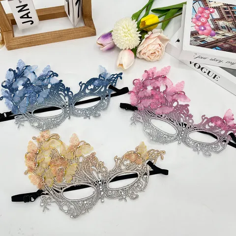 Sexy Lace Butterfly Masquerade Mask For Women Rhinestone Three Dimensional Butterfly Half Face Mask For Halloween Carnival Party
