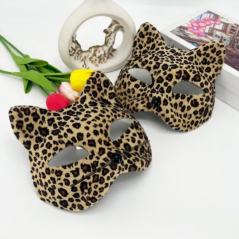 Leopardenmuster Halbe Gesichtsmaske Sexy Tier Katzenohr Augenmaske Für Halloween Maskerade Kostüm Party PVC Requisiten