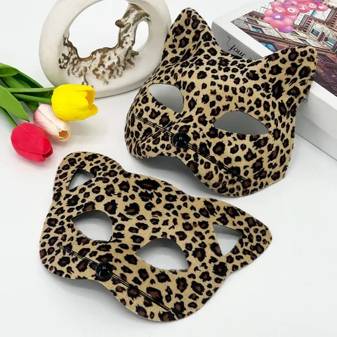 Leopardenmuster Halbe Gesichtsmaske Sexy Tier Katzenohr Augenmaske Für Halloween Maskerade Kostüm Party PVC Requisiten