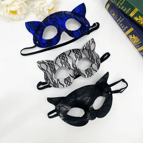 Masque de Bal Masqué en PVC à Paillettes pour Femme Visage de Chat Mystérieux Gothique Maille de Dentelle Halloween Cosplay Masque pour les Yeux Accessoires de Costumes de Fête Festive