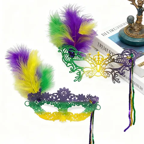Carnival Lace Feather Half Face Mask Sequins Tassel Masquerade Eye Mask For Belly Dance Stage Show Performance Party Headdress Decor