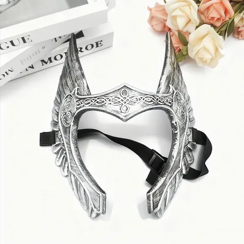 Retro Angel Valkyrie Wings Mask Metallic Relief Half Face Headpiece Prop For Halloween Cosplay Stage Performance Party Mask