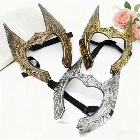 Retro Angel Valkyrie Wings Mask Metallic Relief Half Face Headpiece Prop For Halloween Cosplay Stage Performance Party Mask