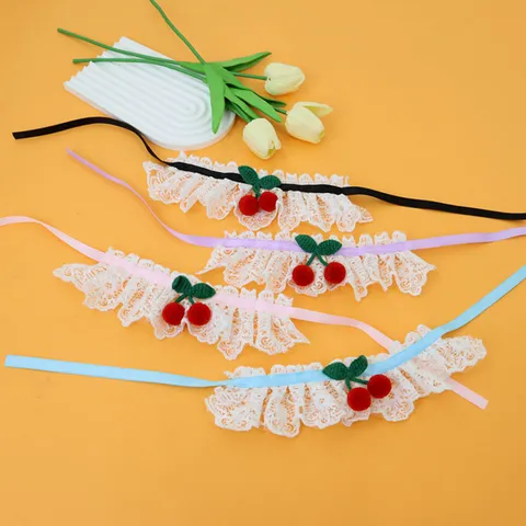 Sweet Lace Pet Bib Scarf Ribbon Tie Comfortable Neckwear Handmade Cherry Decoration Collar For Small Dogs Cats Accessories