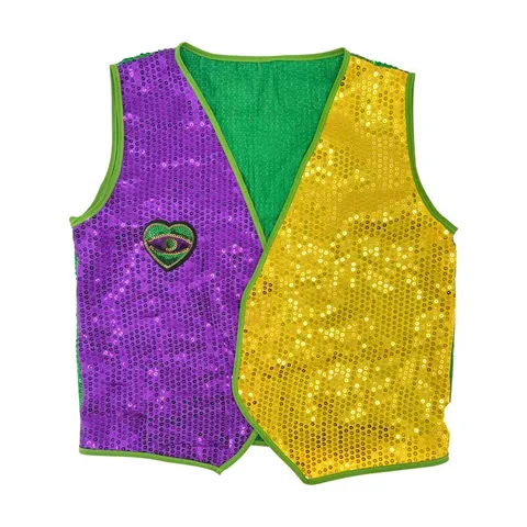 Karneval Pailletten Weste Für Damen Mardi Gras Party Kostüm Ärmellos Lila Gold Grün Farbblock Top Paillettenweste