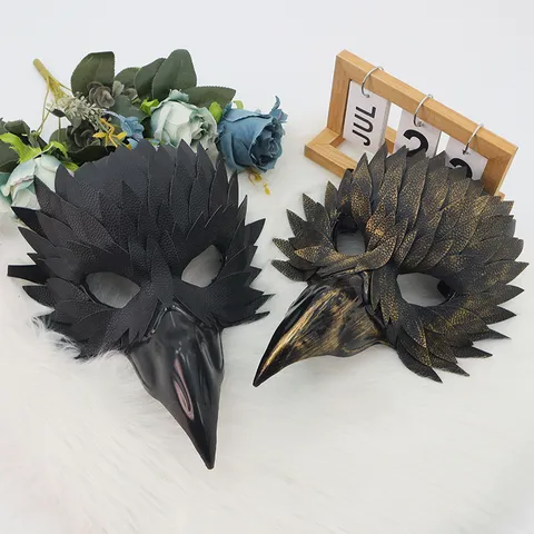 Halloween Pestmeester Vogelbek Masker Voor Gemaskerd Bal Horror Veren Half Masker Kostuum Accessoire Voor Heren Dames Goud Zwart