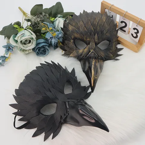 Halloween Pestmeester Vogelbek Masker Voor Gemaskerd Bal Horror Veren Half Masker Kostuum Accessoire Voor Heren Dames Goud Zwart