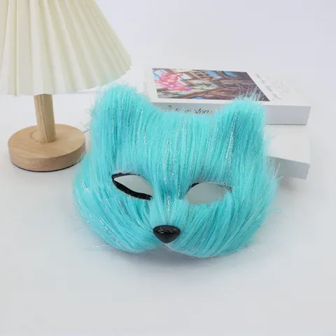 Halloween Fox Cat Mask Half Face Faux Fur Masquerade Mask For Women Men Cosplay Party Props DIY Mask Decorations