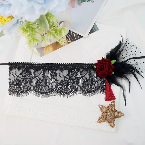Maschera per Occhi in Pizzo Rosa Rossa Piuma Nappe Sexy Regina della Festa Misteriosi Accessori per Ballo in Maschera per Donna