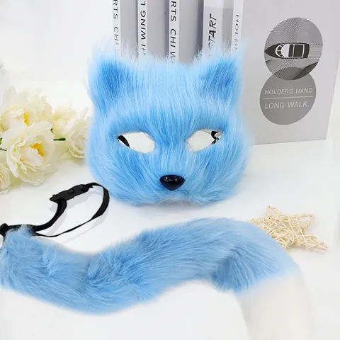 Masque de Renard en Fausse Fourrure Et Queue Accessoires de Performance pour Femmes Sexy Chat Cosplay Halloween