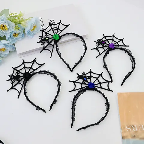Halloween Spider Web Headband Lace Rose Necklace Gothic Sexy Party Accessory Decoration Props For Women Dress Up Supplies