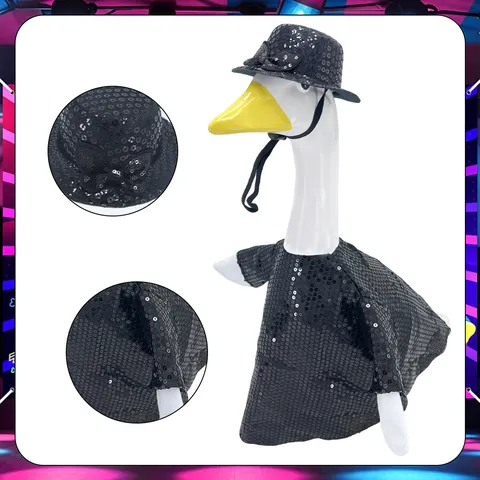 Veranda Gans Pailletten Outfit Hut Set Für Gänse Statue Retro Disco Festliche Pailletten Kleid Kostüm Für Outdoor Rasen Garten Dekoration Halloween Karneval Party Zubehör