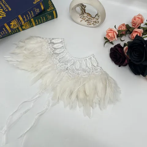 Gothic Lace Feather Shawl For Halloween Party Cosplay Costume Accessories Retro Feather Shrug Shoulder Wrap For Women