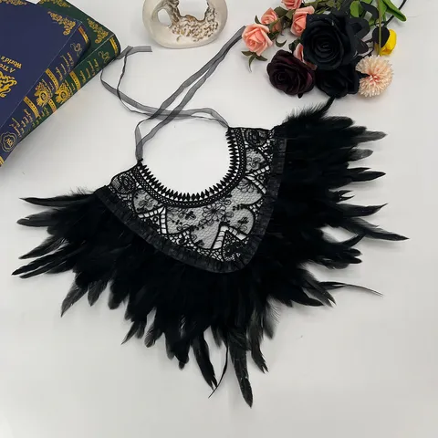 Gothic Lace Feather Shawl For Halloween Party Cosplay Costume Accessories Retro Feather Shrug Shoulder Wrap For Women