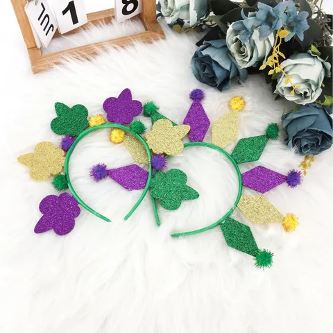 Carnival Triple Color Headband Sequin Pom Pom Mardi Gras Masquerade Party Costume Props Festive Headwear For Women Men