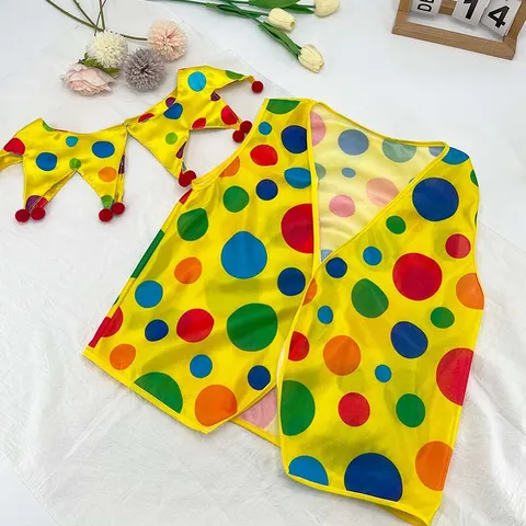 Halloween Circus Clown Costume Accessory Yellow Polka Dot Vest Sleeves Bow Tie Mask Wig For Carnival Party Cosplay Dress Up