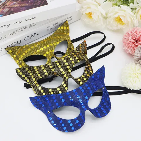 Halloween Maskerade Halbmaske PVC Pailletten Katzenohren Maske Für Damen Sexy Augenmaske Festival Karneval Party Kostüm Zubehör