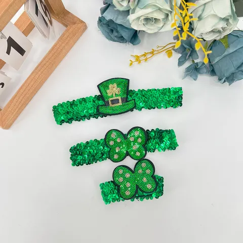 St. Patrick's Day Green Sequin Mask Headband Bracelet Leg-Ring Shamrock Feather Hair Accessories For Carnival Masquerade Party Costume Decorations