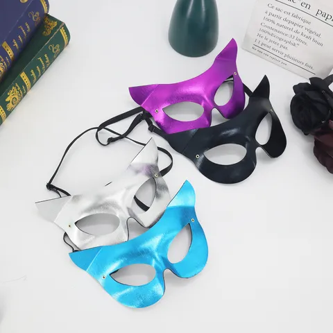 Halloween PVC Katzenmaske Sexy Damen Maskenball Party Performance Kostüm Requisiten Metallische Halbe Gesichtsmaske