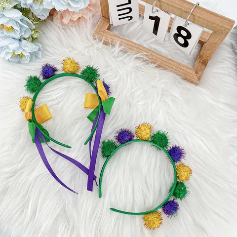 Στέκα Mardi Gras Πολύχρωμα Πομ Πον Μάσκα με Πούλιες Φιόγκος Καρναβάλι Πάρτι Κοστούμι Μεταμφίεση Διακόσμηση Αξεσουάρ Μαλλιών Unisex
