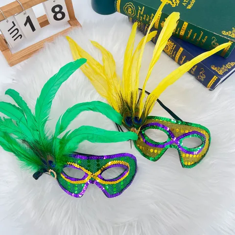 Carnival Feather Mask Masquerade Party Costume Sequin Sequin Eyemask For Halloween Festival Stage Performance Props Decor Accessories