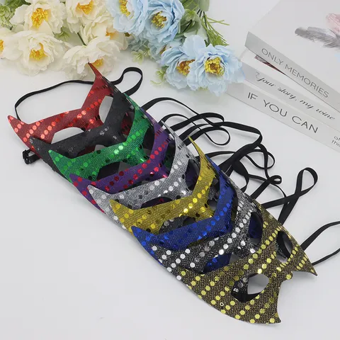 Women Sexy Mysterious Sequin Half Face Eye Mask For Masquerade Halloween Carnival Party Performance Bat Shape PVC Party Mask