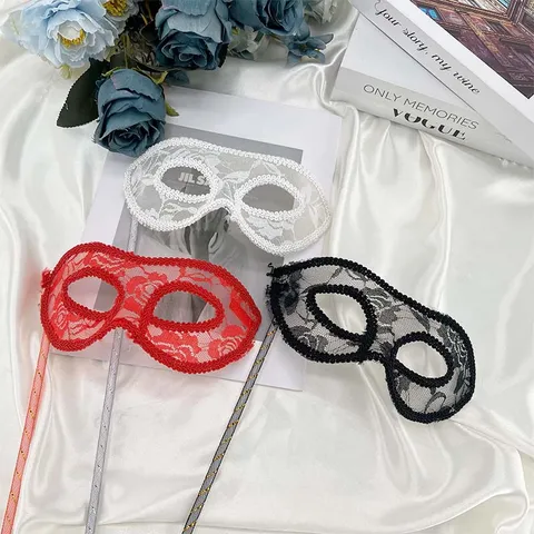 Elegante Maschera in Pizzo Veneziano Per Donna Halloween Festa Festiva Bastone Portatile Semi-Fatto a Mano Pizzo Vuoto Maschera a Mezza Faccia Oggetto di Scena