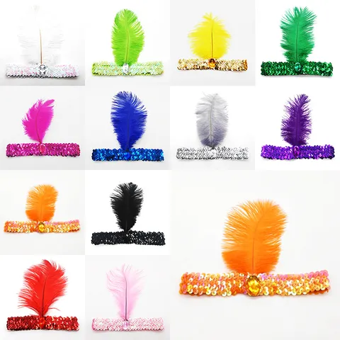 1920s Ostrich Feather Sequin Rhinestone Headband Indian Feather Headpiece For Women Gatsby Flapper Party Accessory Costume Headband